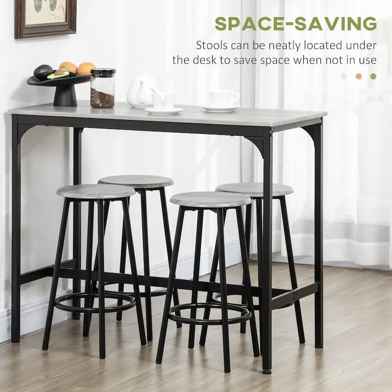 5-Piece Dining Table and Stools Set MDF Top Metal Frame Space-Saving Kitchen Furniture - 43.25" W x 19.75" D x 35.25" H