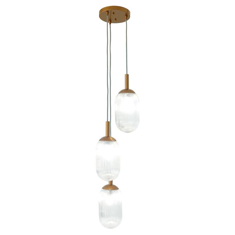 Flora Gold Triple Pendant Light with Ribbed Glass