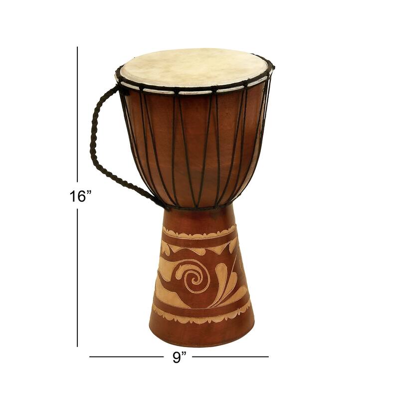 Wood Drum Handmade Djembe Decorative Sculpture with Rope Accents - Brown - Roche River Decor