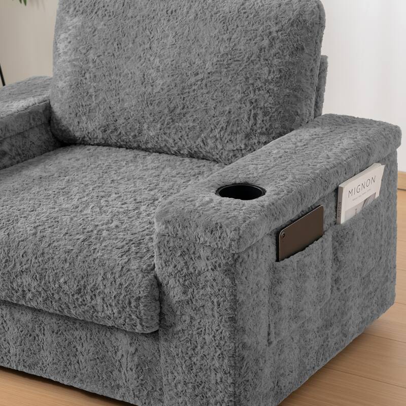 Oversized Single Sleeper Sofa Chair with Storage Ottoman, 42" Chaise Lounge for Livingroom Deep Seat Sofa Bed with Cup Holders