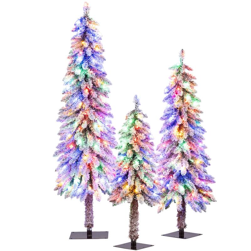 Gymax 3' 4' 5' Artificial Christmas Tree Set of 3 w/ Snow-flocked
