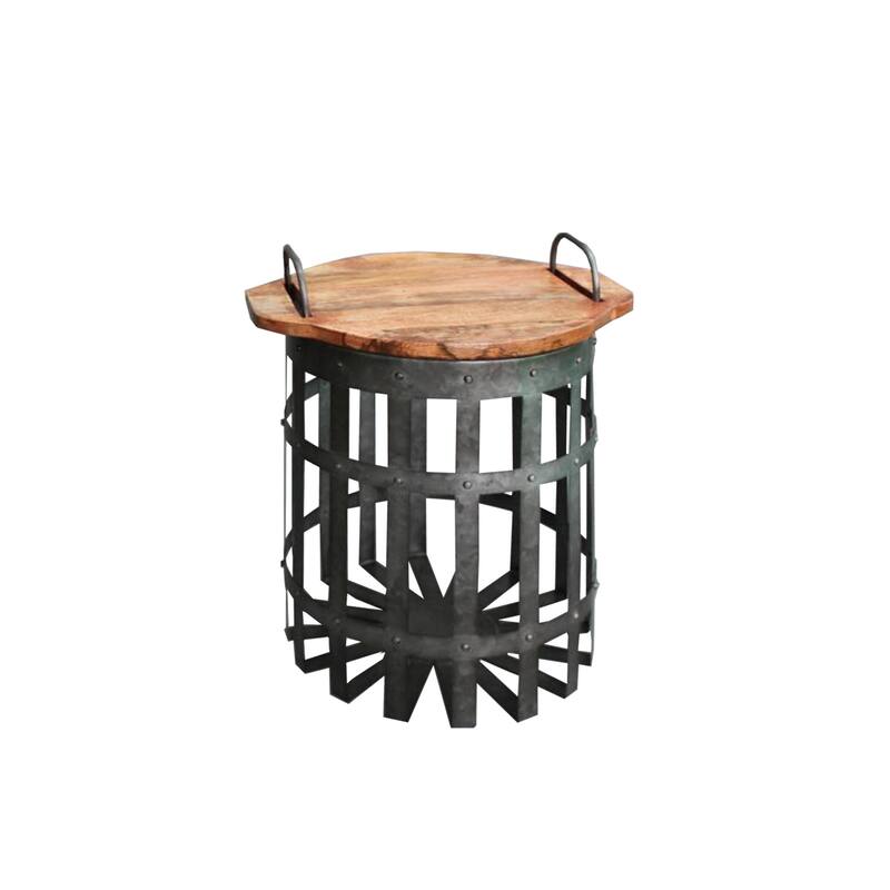 14 in. Brown and Gray Round Wood End Table, Sturdy Build End Side Table for Living Rooms