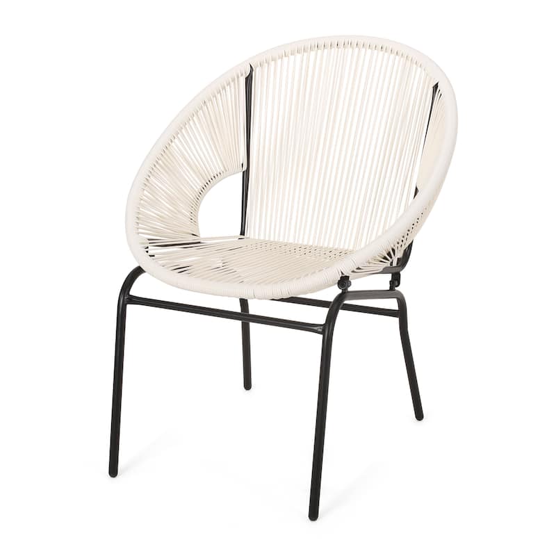 Sanu Outdoor Accent Chair Set of 2, White PE Rattan, Black Iron, Round Back