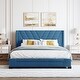 preview thumbnail 1 of 42, Queen Linen Upholstered Platform Bed with Storage Drawers & Headboard Blue - Queen