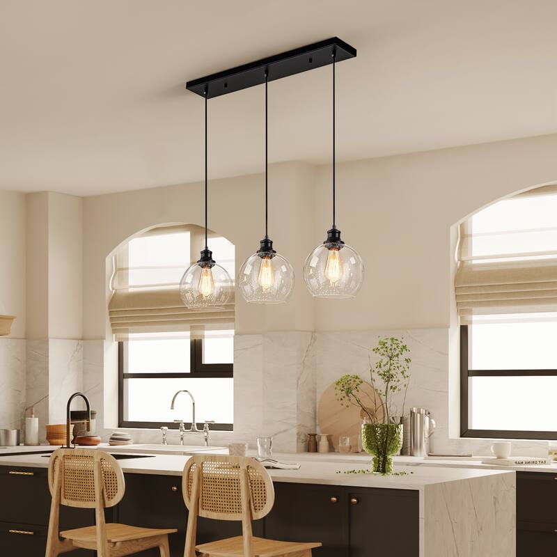 Starsky 3/5 Light Modern Linear Chandelier Cluster Kitchen Island Light with Glass Globe Shade