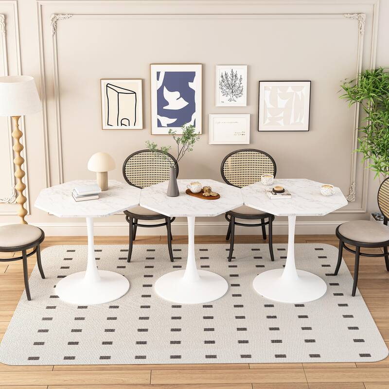 Sleek Octagonal Coffee Table with Printed Marble Top