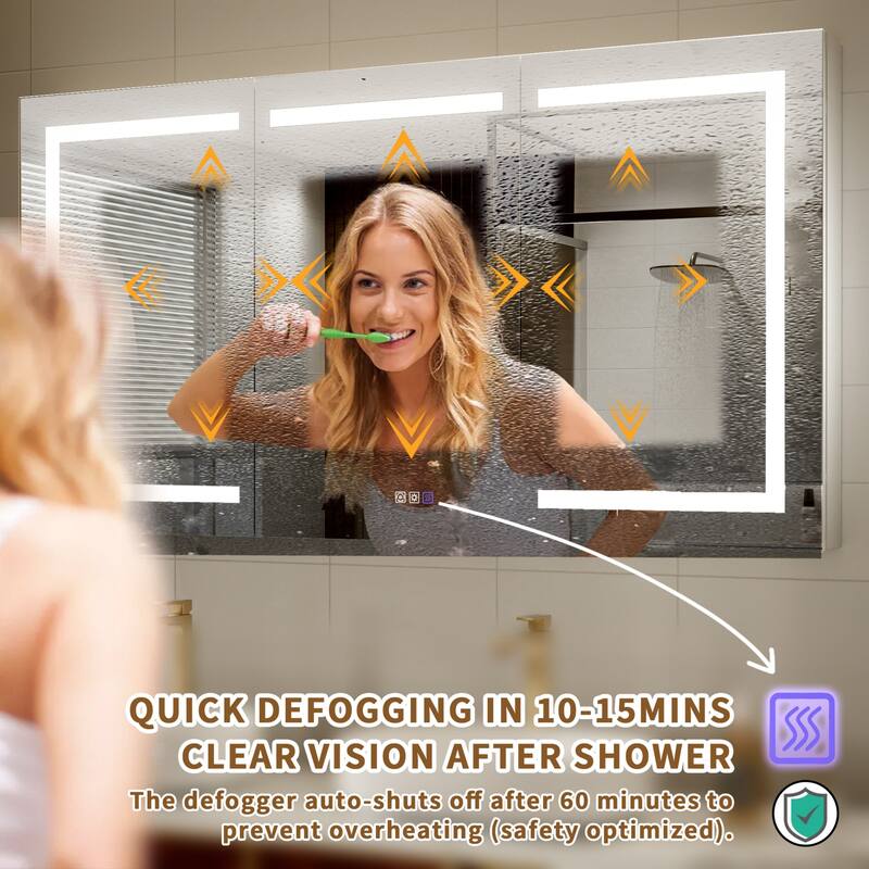 Modland 48-60" Extra Wide LED Medicine Cabinet - Dimmable Tri-Color Lighting,Defogger & GFCI Outlet