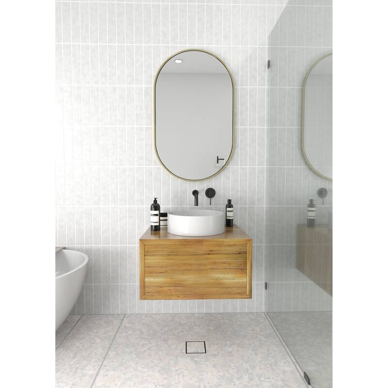 Glass Warehouse 36 in. H x 22 in. W Pill Shape Stainless Steel Framed Mirror