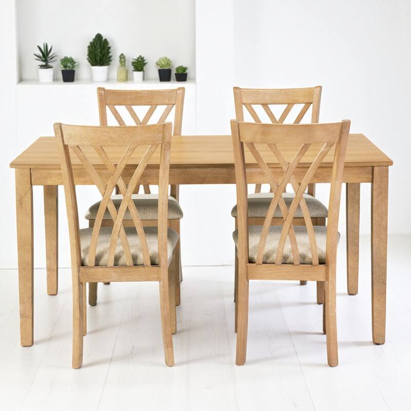 Modern 5-Piece Dining Table Set with 4 Wood Chairs, 60" Rectangular Table, Anti-Slip Design for Kitchen, Dining Room