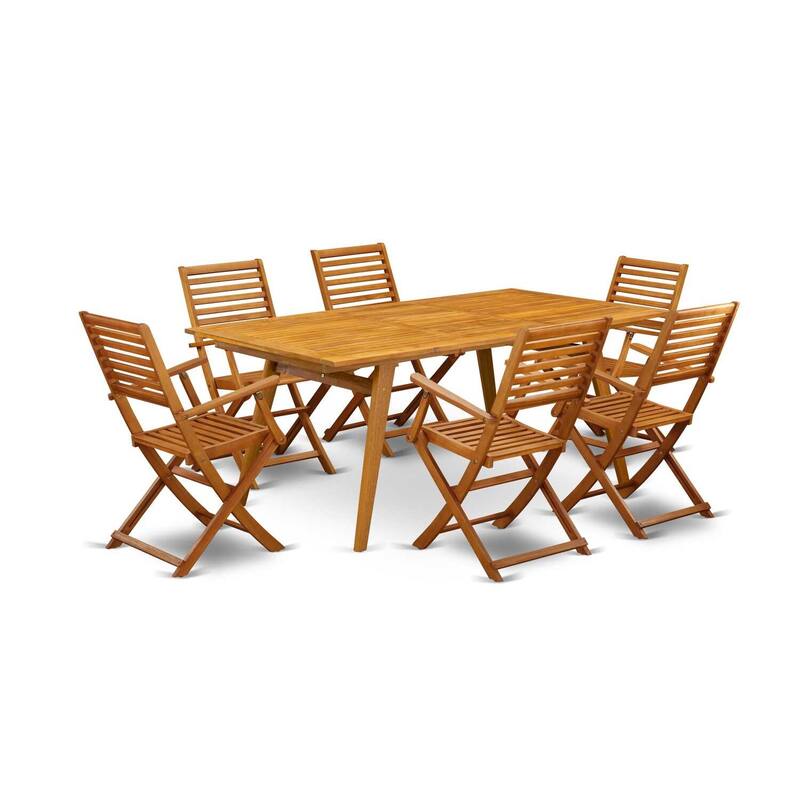 7-Piece Patio Furniture Set - Outdoor Armchairs & Coffee Table - Natural Wood Finish - 72