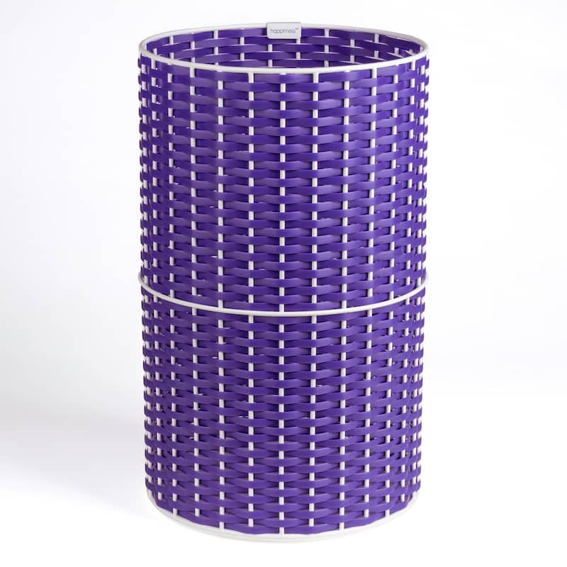happimess Cecil Modern 4.13-Gallon Faux Wicker Cylinder Waste Basket - Purple/White