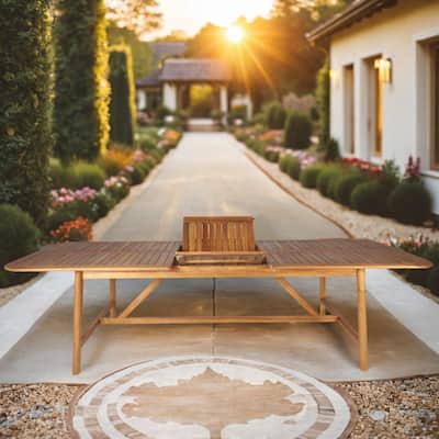 Modern Outdoor Acacia Wood Dining Table with Adjustable Length