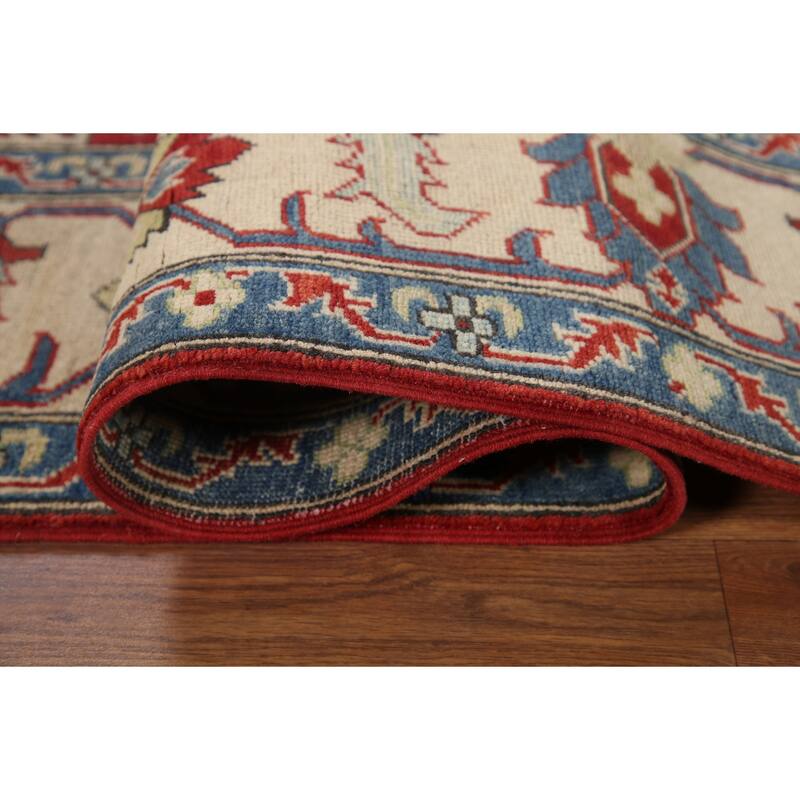 Hand Knotted Oriental 100% Wool Carpet Traditional Geometric Red Kazak Area Rug - 9' 7'' X 6' 7''