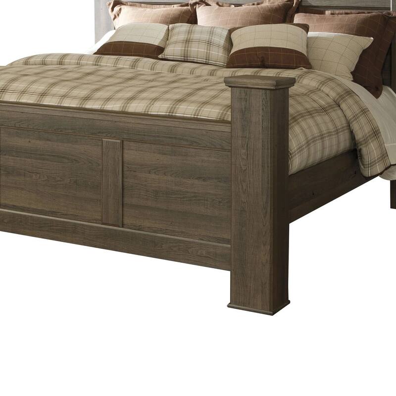 Joi California King Size Poster Bed, Aged Oak Brown Rough Sawn