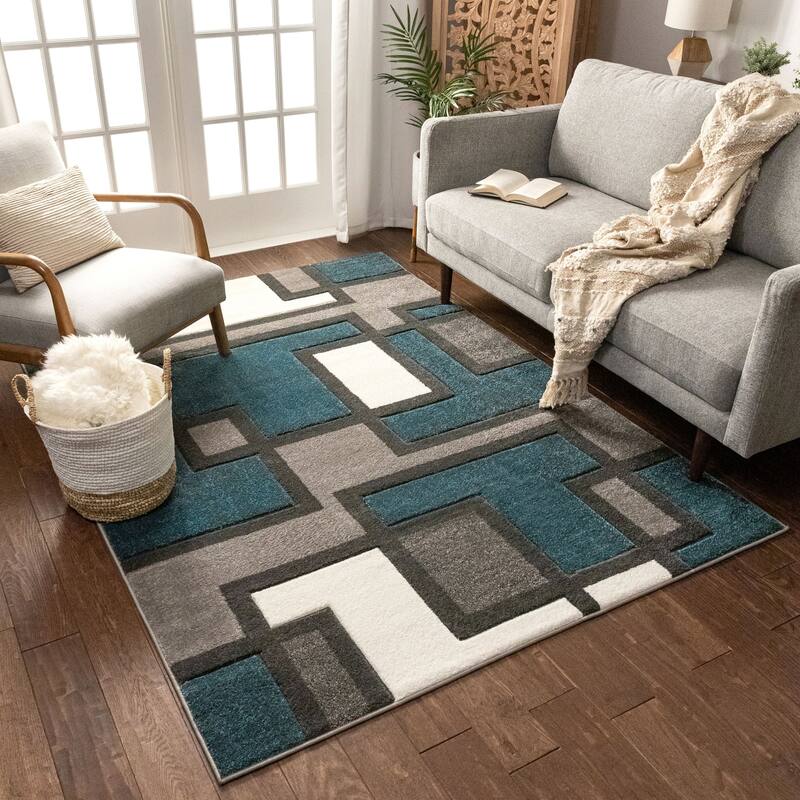 Well Woven Ruby Imagination Squares Modern Geometric Area Rug