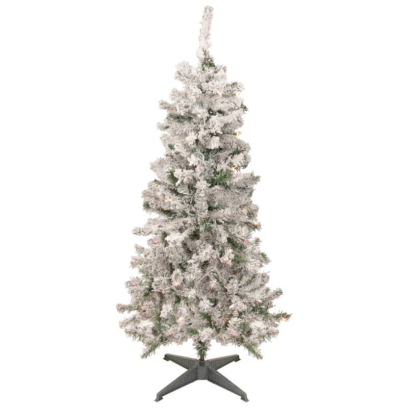 4.5' Medium Heavily Flocked Pine Artificial Tree Multicolor Lights - 4.5 Foot