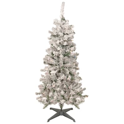 4.5' Pre-Lit Medium Heavily Flocked Pine Artificial Christmas Tree Multicolor Lights