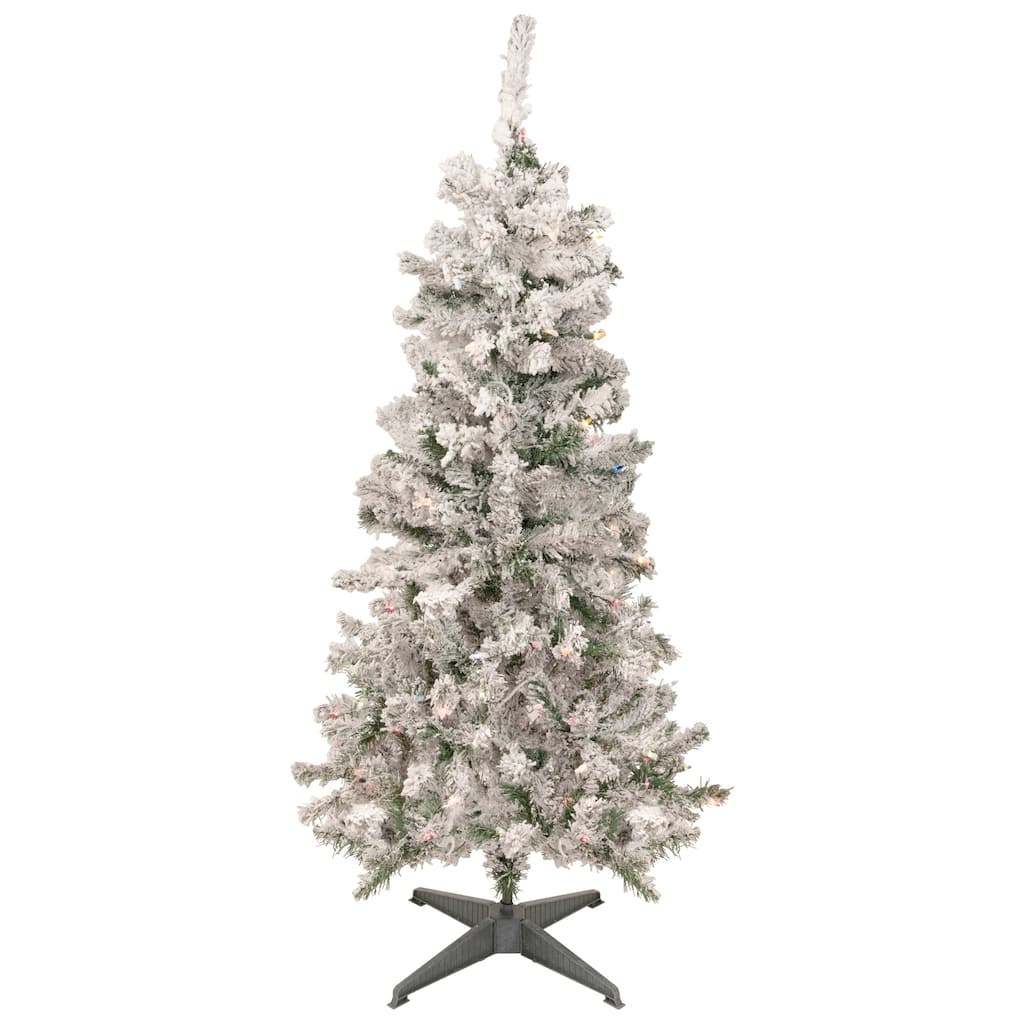 4.5' Pre-Lit Medium Heavily Flocked Pine Artificial Christmas Tree Multicolor Lights
