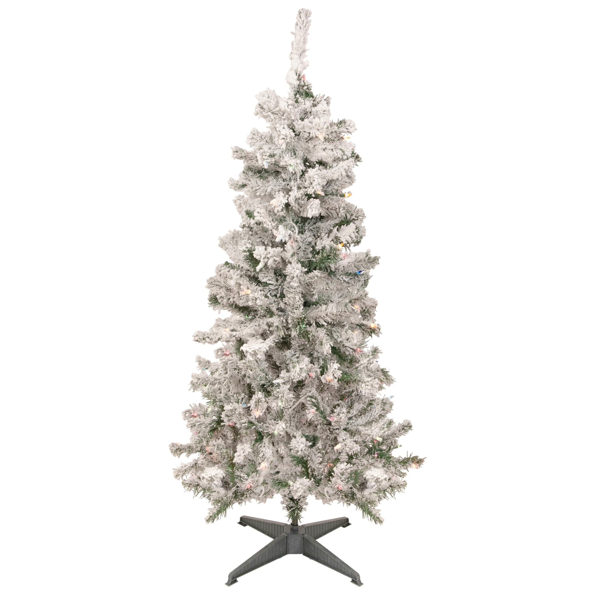 4.5' Pre-Lit Medium Heavily Flocked Pine Artificial Christmas Tree Multicolor Lights
