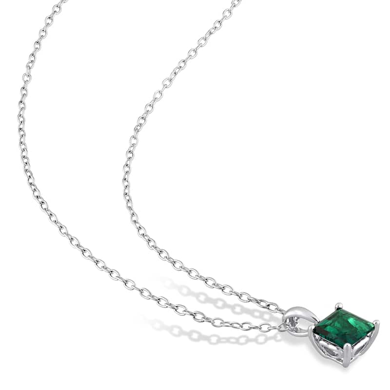 Miadora 3 2/5ct TGW Square Created Emerald Set of Necklace and Earrings in Sterling Silver