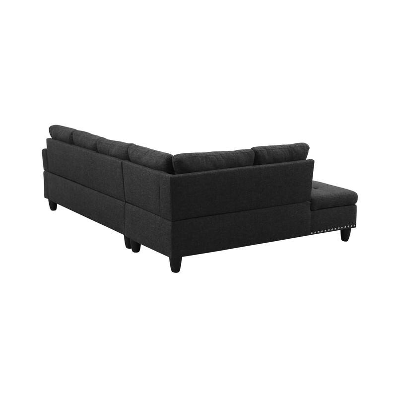 Rivet-Embellished 3-Piece Black Grey Linen Sofa Set - Elevate Your Living Room Style