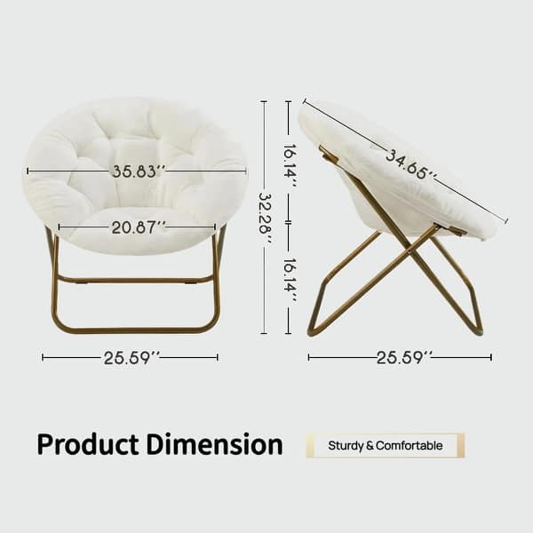 dimension image slide 0 of 3, Faux Fur Folding Saucer Chair, Comfy Lounge Chairs for Bedroom Living Room Flexible Folding Seating