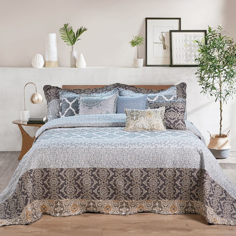 9-pc. Cal King Printed Striped Microfiber Blend Bed Coverlet Set