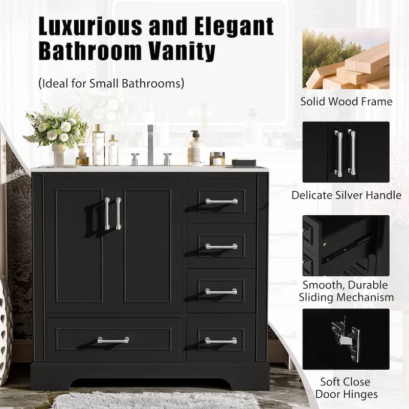 GDFStudio - Altair Wood & Ceramic 36" Traditional Bathroom Vanity with Sink, 2 Soft-Close Doors & 4 Drawers