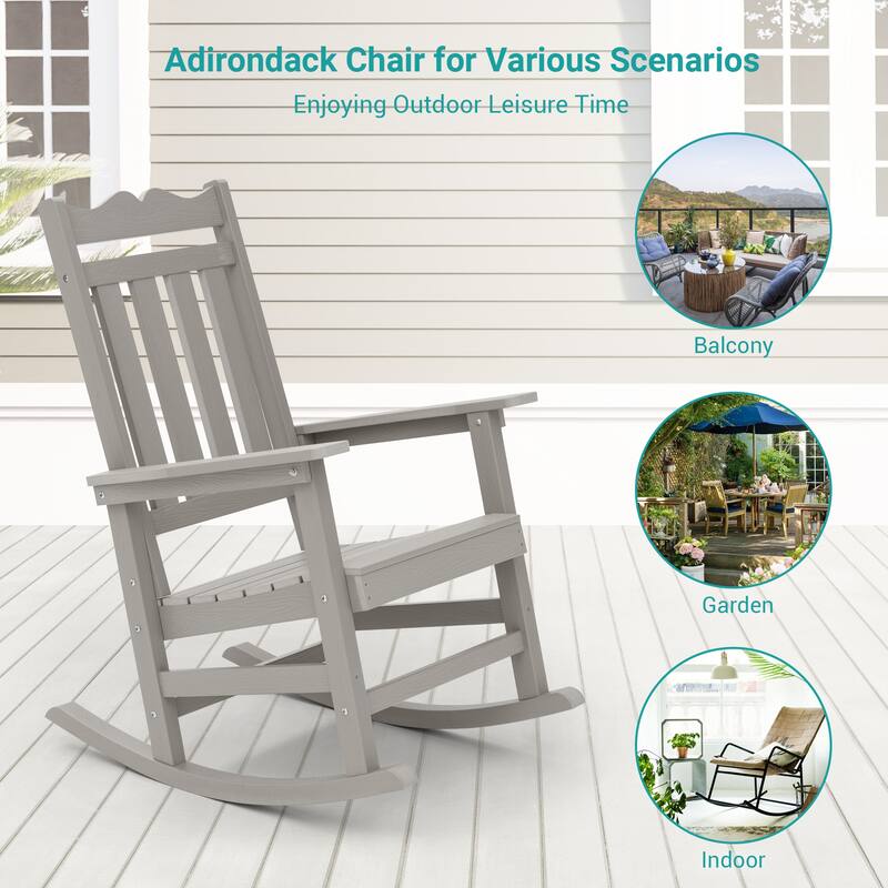 Bonosuki Adirondack Rocking Chair with Big Armrests Fire Pit Chair Weather Resistant