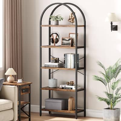 5 Tier Bookcase Arched Display Racks Tall Standing Storage Rack - 23.62"W x 70.87"H x11.02"D