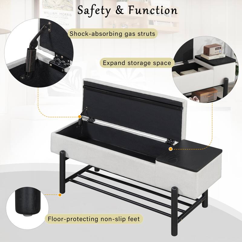Roomfitters Modern Entryway Bench, Upholstered Storage Seat, Shoe Organizer Shelf, Hallway Furniture