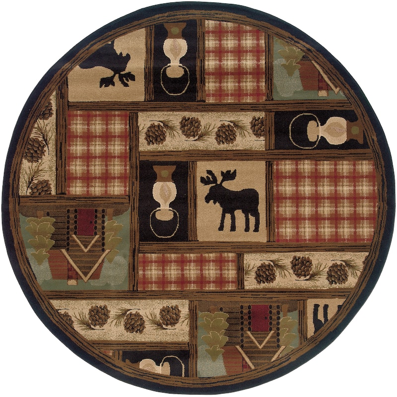 Style Haven Hearthstone Lodge Brown/ Red Area Rug - 7'8" Round - Round