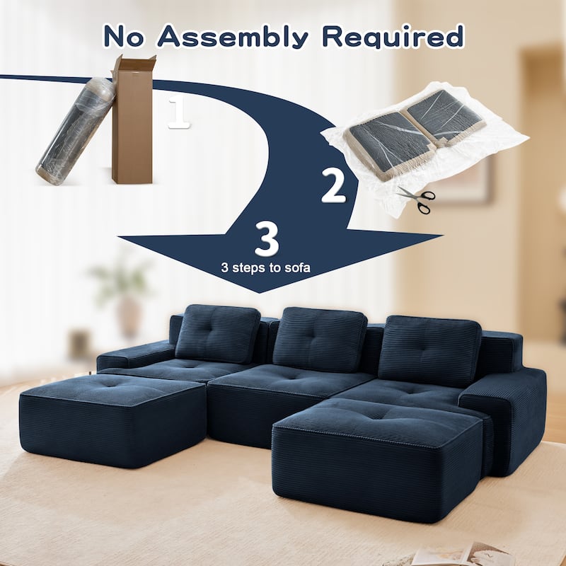 Modern U-Shaped Corduroy Sectional Sofa Couch with Removable Ottoman