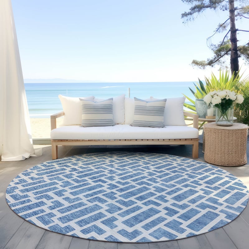 Machine Washable Indoor/ Outdoor Chantille Contemporary Geo Rug - Denim - 8' x 8'