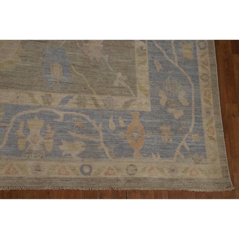 Hand Knotted Oriental 100% Wool Carpet Transitional All-Over Greys & Charcoal Oushak Area Rug - 13' 9'' X 10' 2''