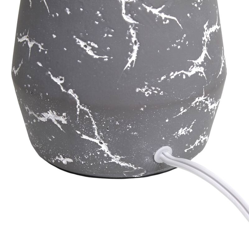 Modern Ceramic Table Lamp with Fabric Drum Shade Compact Marble Inspired Design - 7.09” x 7.09” x 13.30”