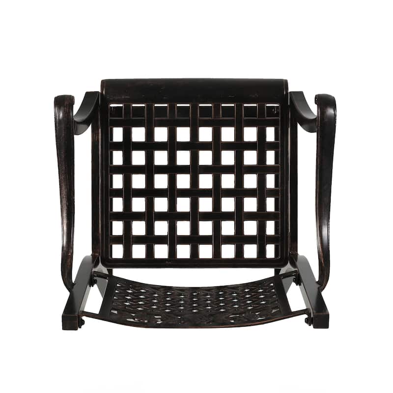 Roomfitters 2-Piece Outdoor Metal Bar Stools, Antique Bronze Cast Aluminum Patio High Dining Chairs with Floral Lattice, Black