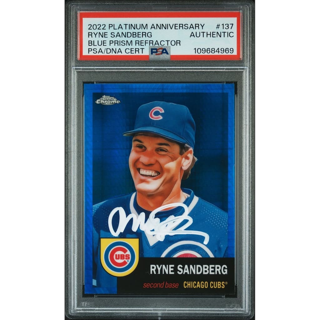 Ryne Sandberg 2022 Topps Chrome Blue Prism Refractor Signed Baseball Card #137 Auto PSA - 8' x 11'