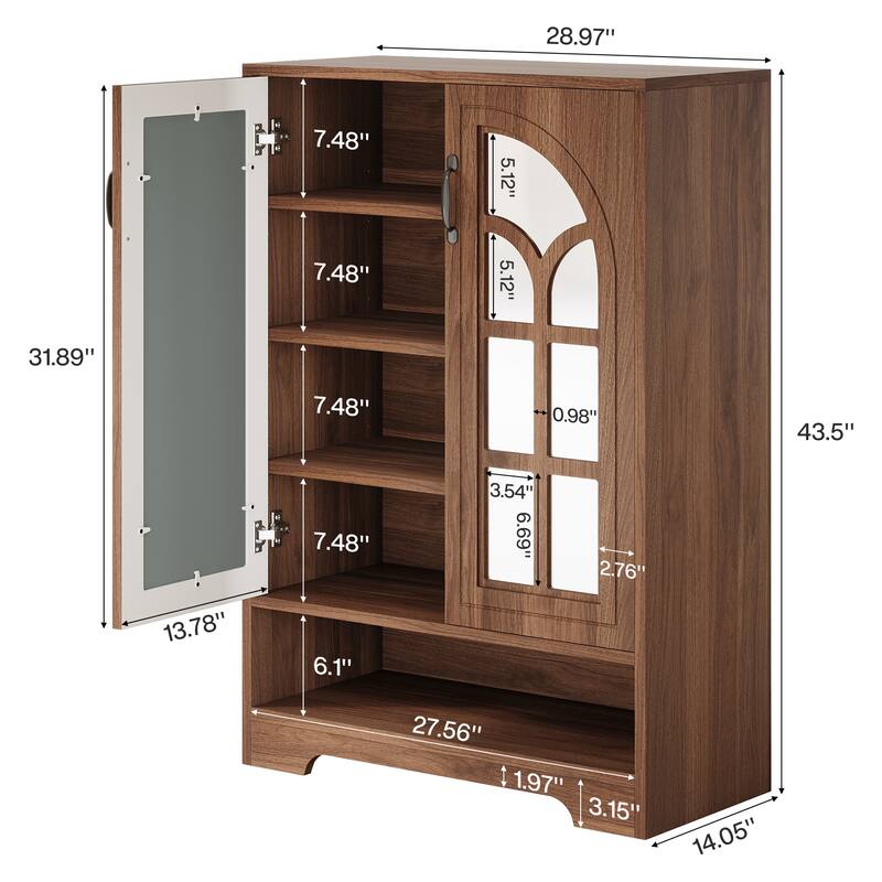 5-Tier Shoe Storage Cabinet with Mirrored Doors for Entryway