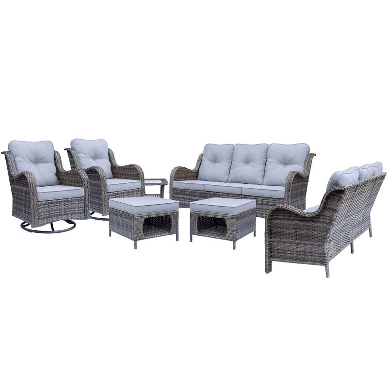 7-Piece Outdoor Wicker Patio Conversation Swivel Chairs Furniture Sets