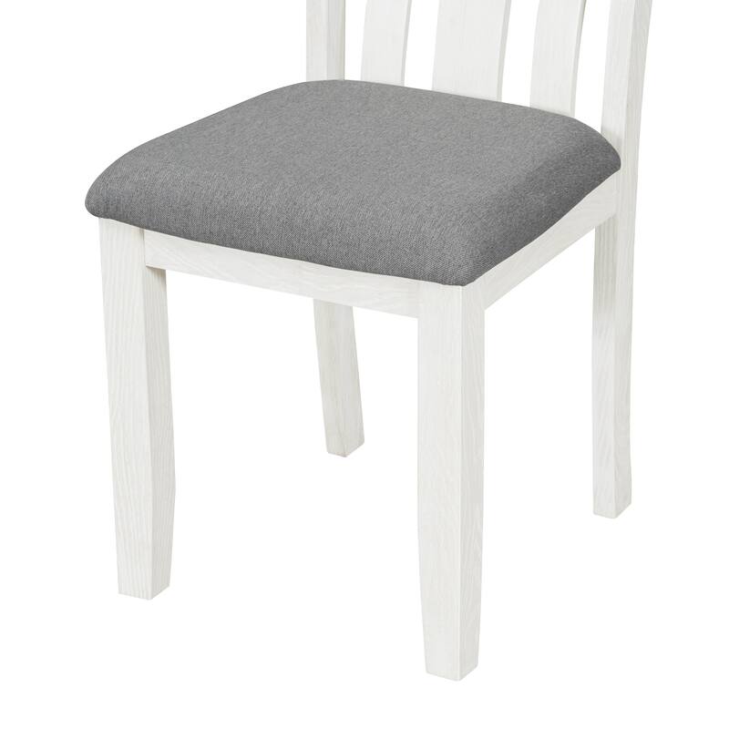 7 -Piece Wood Piece Dining Set, Retro Style Extendable Table 6 Upholstered Chairs for Kitchen Dinette Room, Antique Brown+White