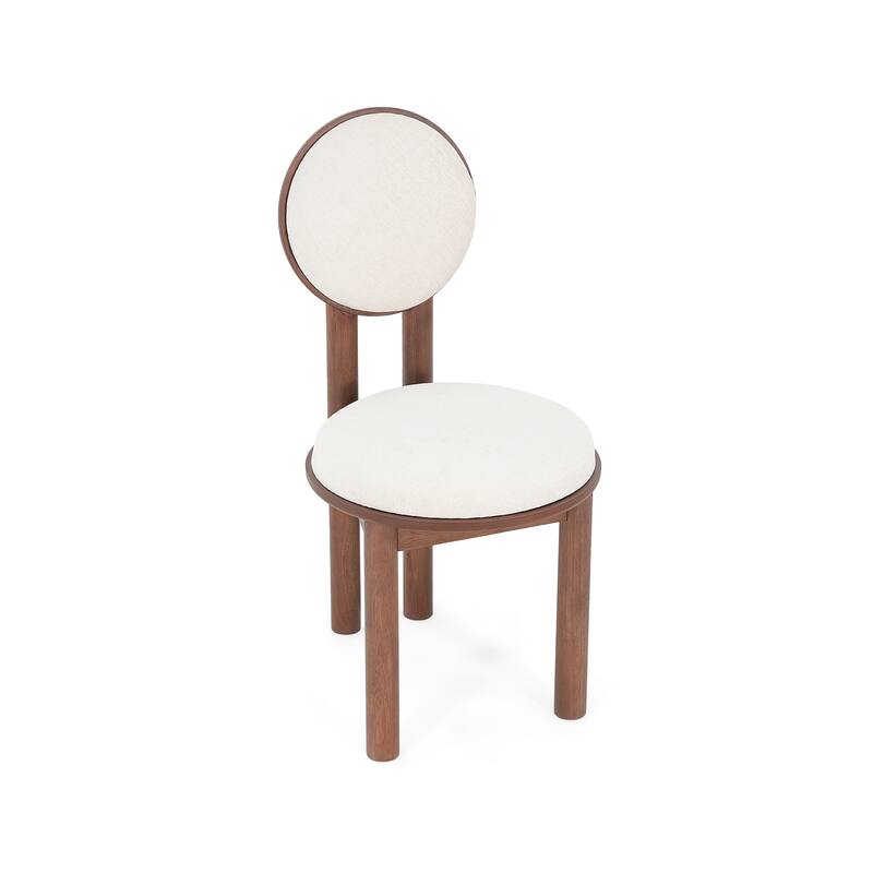 Roomfitters Dining Chairs with Beige Upholstered Round Back and Wood Frame, Modern Accent Kitchen Seating (Set of 2)
