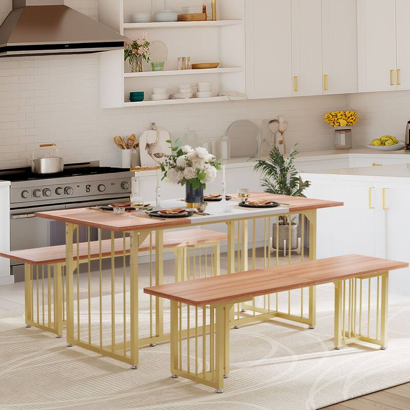Moasis 3-Piece Dining Table Set with 2 Benches for Kitchen Dining Room