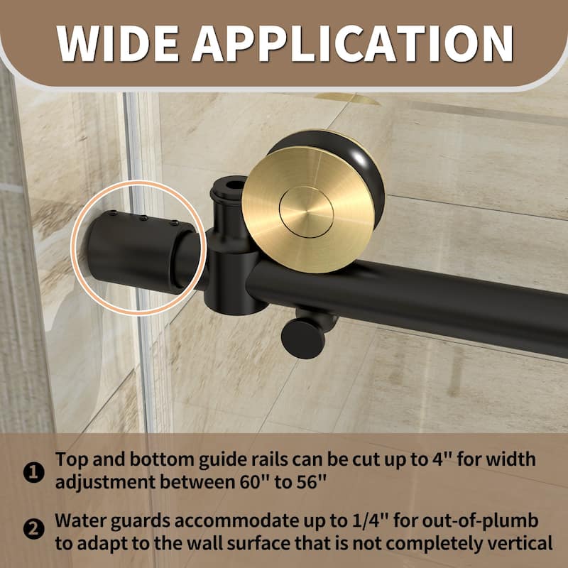 60 in. W x 74 in. H Single Sliding Frameless Shower Door in Matte Black Finish with Clear Tempered Glass - 60" x 74"