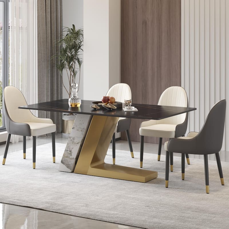 Rectangle Faux Marble Dining Table Sintered Ston Tabletop