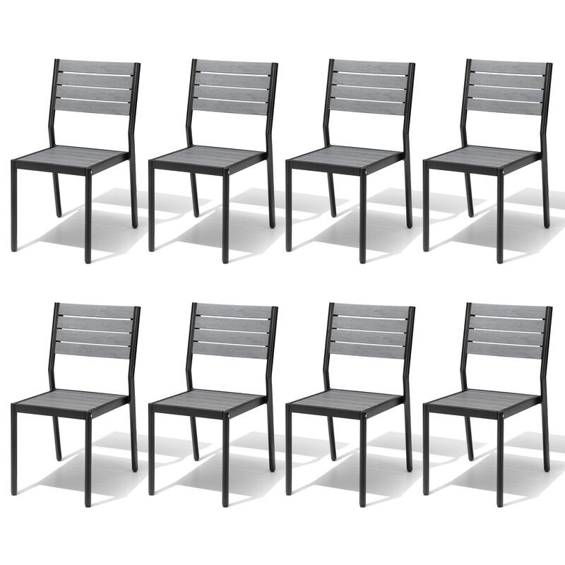 VredHom Outdoor Stackable Aluminum Patio Dining Chairs - Grey-8PC