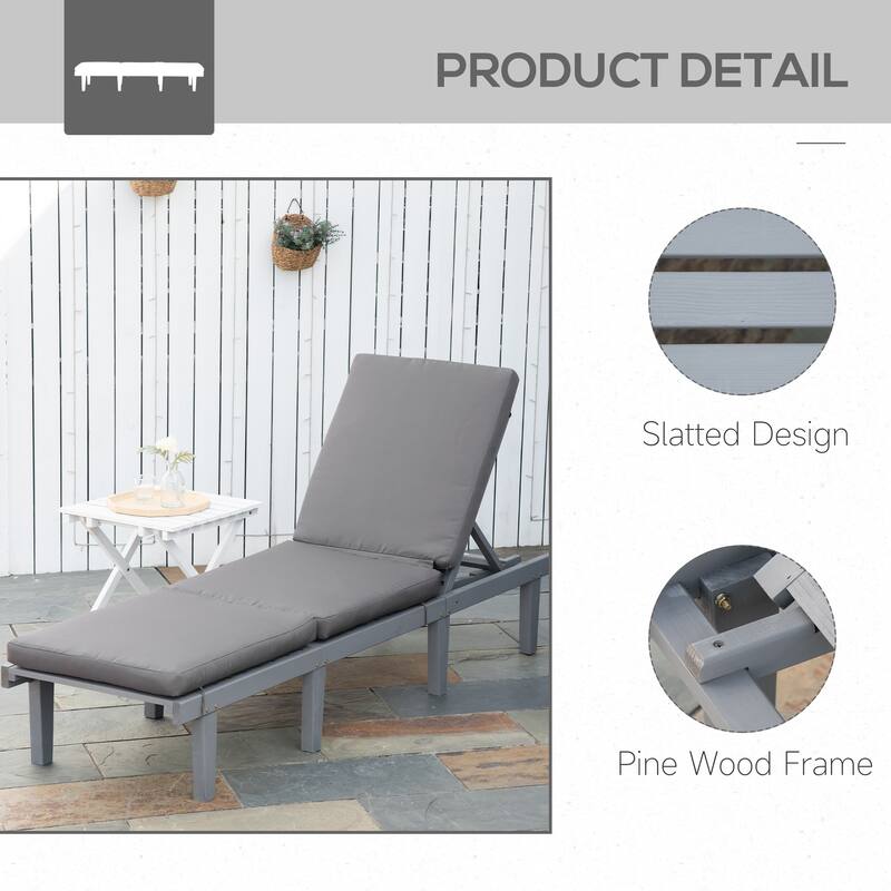 Outdoor Chaise Lounge Chair, Patio Reclining Chair with 4-Position Adjustable Backrest and Cushion