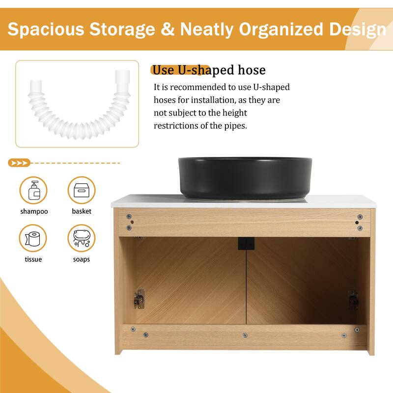 Malwee 30"/36" Floating Bathroom Vanity, Wall Mounted Bathroom Vanity with Ceramic Sink and Soft Close Door