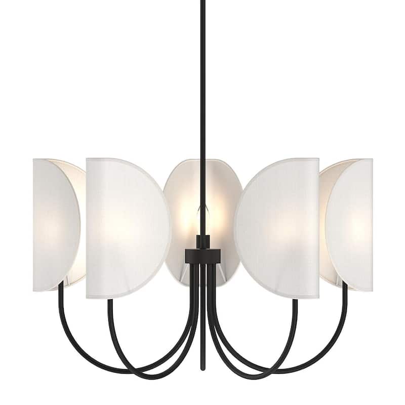 Alora Lighting CH450732 Seno 5 Light 32" Wide Chandelier - Matte Black / White Cotton Fabric