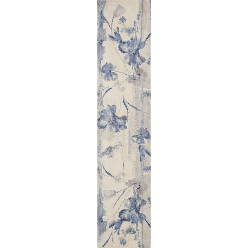 Nourison Somerset Vintage Watercolor Floral Pattern Area Rug - 2' 3" x 10' - Ivory/Blue - Runner